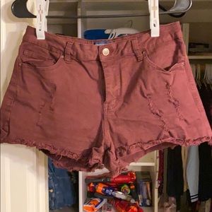 maroon denim shorts